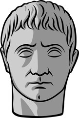 Antique Roman Man Head Full Face. Statue of Germanicus Iulius Caesar. Roman General.Line, fill, shadow.