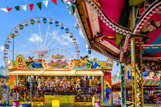 Augsburg, Germany - August 30: the largest Swabian folk festival, called the "Plärrer" with rides and visitors in Augsburg on August 30, 2022
