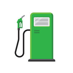 Vector illustration of green gas station with petrol pump. Isolated on white. Flat style