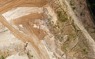 Aerial view of the mining quarry. Industrial landscape sand and desert.