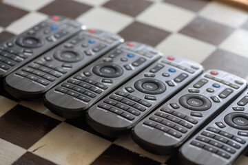 Close-up on a remote control sitting on a table