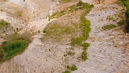 Aerial view of the mining quarry. Industrial landscape sand and desert.
