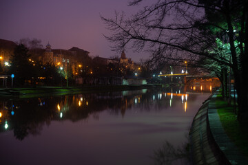 Fototapeta na wymiar A view of the bega river. Night scene.