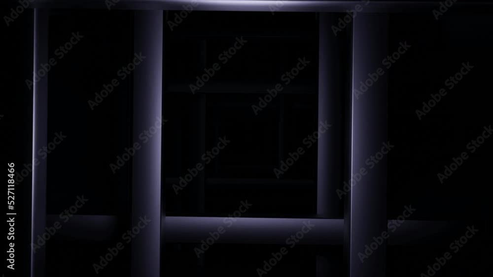 Poster dark square tunnel with light shadows. design. square tunnel with moving lines and light illusion of