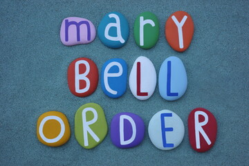 Mary Bell Order, court order forbidding publication of any information that could identify a child involved in legal proceedings, creative phrase composed with multi colored stone letters 