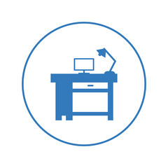 Office workspace computer desk icon | Circle version icon |