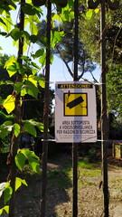 Rome, Italy - October 23, 2019: Area video surveillance sign with the camera symbol on a yellow...