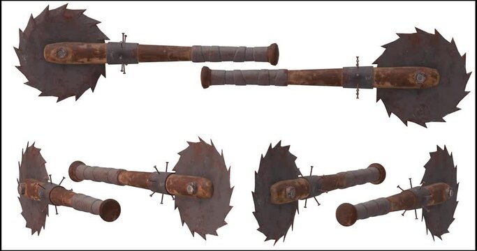 3d-renders Saw Bat is old from all directions on a white background