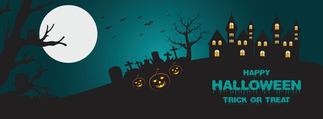 Realistic Halloween dead trees, at moon Facebook cover