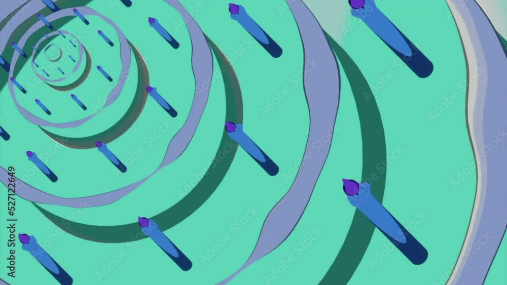Poster abstract animation of birthday cake. design. circles move in streams with the image of cake. festive