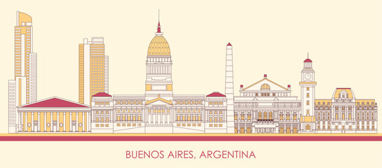 Cartoon Skyline panorama of city of Buenos Aires, Argentina - vector illustration