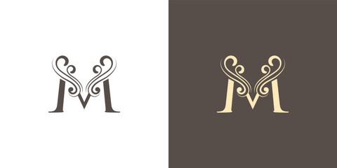 Luxury and elegant letter M initials text logo design