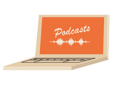 laptop with poscast