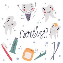Dental icons set. Dental healthcare concept. Vector illustration.
