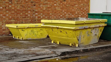 yellow industrial debris containers