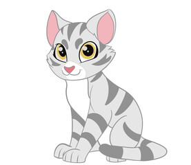 Fototapeta na wymiar The lovely American Shorthair cat, cute, pink nose and ears and large eyes sit with a good emotion. Doodle and cartoon art.