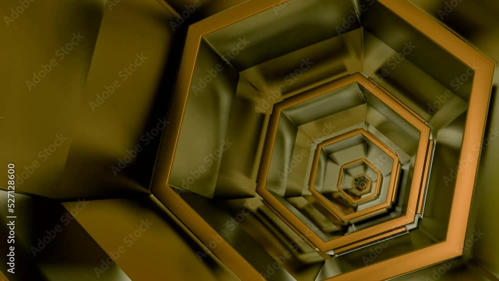 Poster tunnel of moving metal hexagons. design. repeating hexagons are moving in tunnel. 3d tunnel of emerg