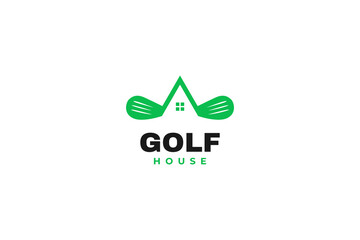 Flat golf stick house logo icon vector illustration idea