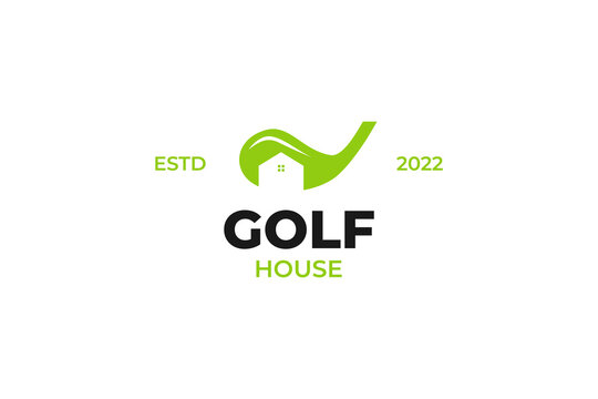 Flat golf stick house logo icon vector illustration idea