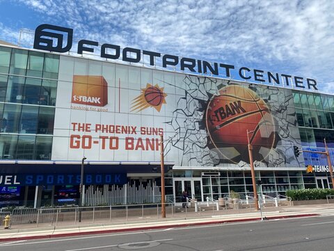 Phoenix, Arizona - August 24, 2022: Exterior of the Footprint Center, a basketball and multi-purpose arena, home of the NBA team, Phoenix Suns