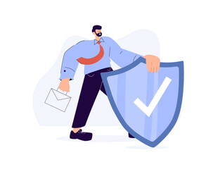 Businessman, guy Wearing Formal Suits Holding Shields Isolated Round Icons or Avatars. Male and Female Characters Data