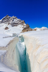 Crevasse nearby Jungfraujoch in Bernese Oberland, Switzerland