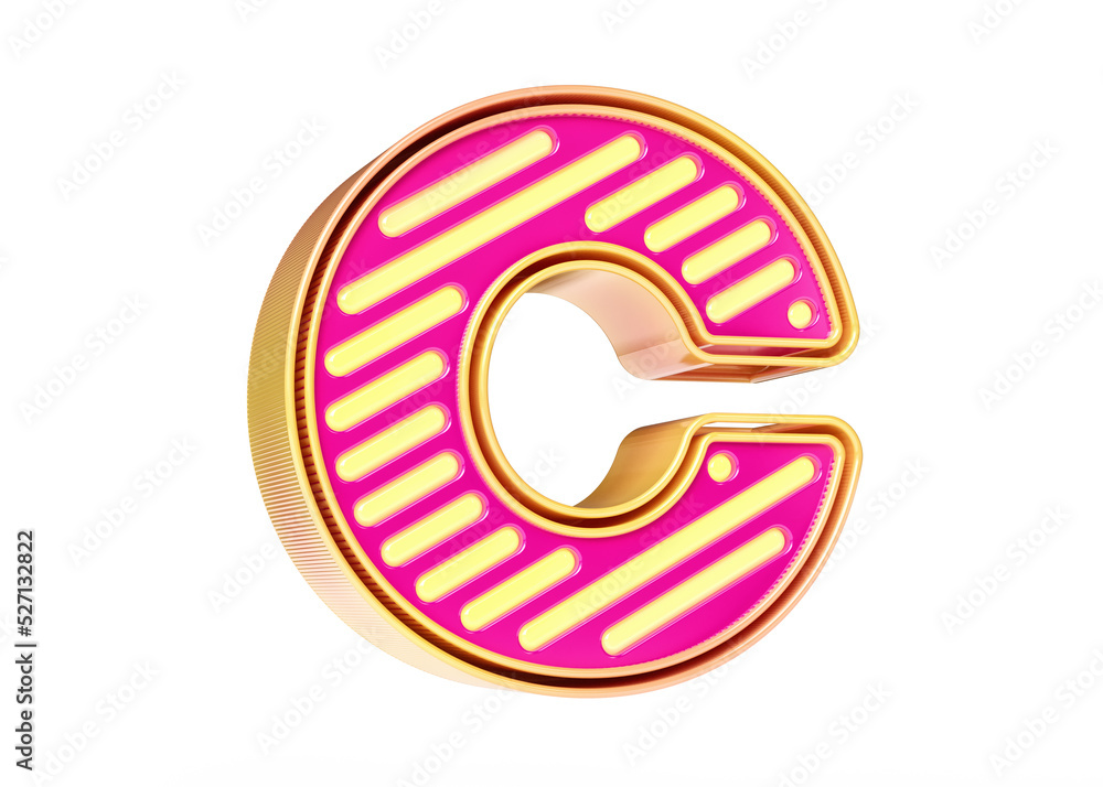 Poster neon style lettering alphabet letter c in golden yellow and pink color scheme. suitable design for c