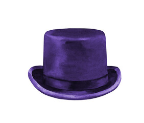 Watercolor blue top hat illustration. Hipster funny clothes accessories, costume, character creator decor fashion element isolated. Cute drawing clipart element cutout for man, woman, animal