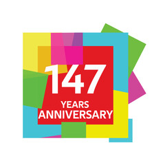 147 years, for anniversary and celebration logo, vector design on colorful geometric background