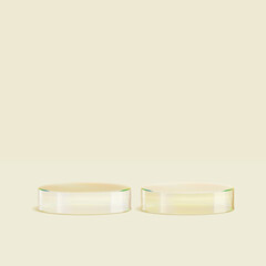3d glass podium. Beauty product display cosmetic minimal scene. Vector cosmetic promotion stage.
