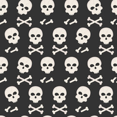 Flat Halloween pattern with skulls and bones