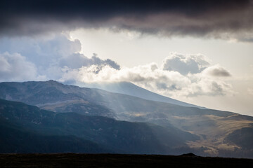 amazing panorama of heavenly lights at sunset in high mountains