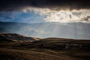 amazing panorama of heavenly lights at sunset in high mountains