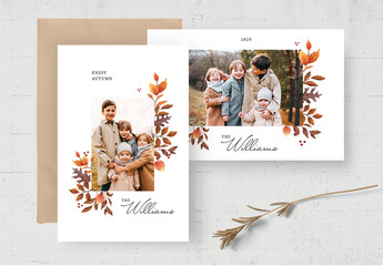 Autumn Fall Photo Card with Hand Painted Leaves