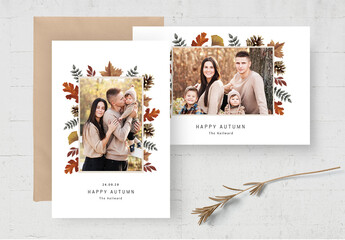 Autumn Photo Card Printable with Rustic Fall Leaves