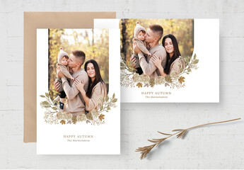 Family Photo Card Greetings Card Flyer with Rustic Flowers
