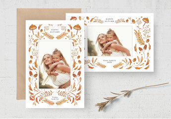 Autumn Fall Postcard with Hand Drawn Illustrations