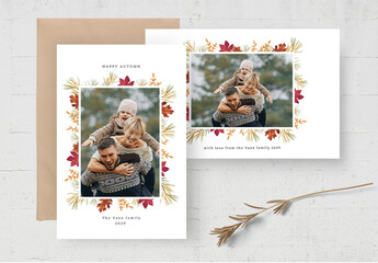 Elegant Autumn Fall Photo Card Layout with Seasonal Foliage