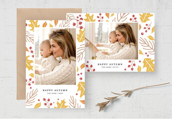 Fall Photo Card Flyer with Autumn Illustrations