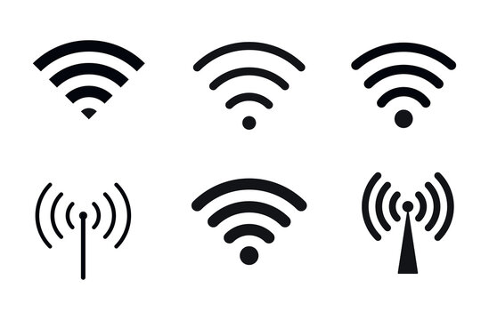 Wi-Fi Icon set symbol. Wireless and wifi icon or wi-fi icon sign for remote internet access.
