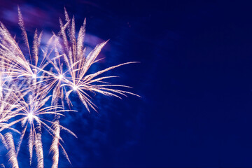 Bright, beautiful blue fireworks in the night sky.