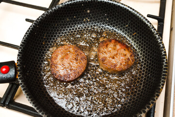 Plant based soy meat cutlet healthy dish pan