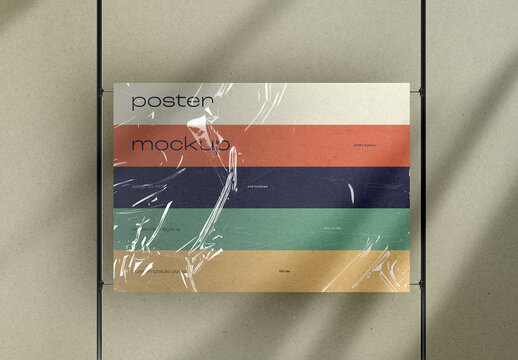 Horizontal Plastic Wrapped Poster Mockup &ndash; Minimalistic Wall Hanging Template for Modern Graphic Display