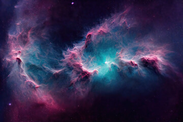 Obraz na płótnie Canvas Space cosmic background of supernova nebula and stars, glowing mysterious universe