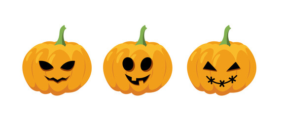 Scary pumpkins set. Halloween pumpkin. Cartoon, flat, vector