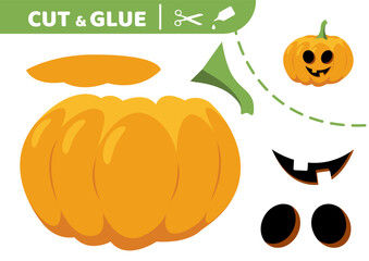 Halloween pumpkin. Cut and glue. Jack o Lantern. Applique. Paper game. Vector