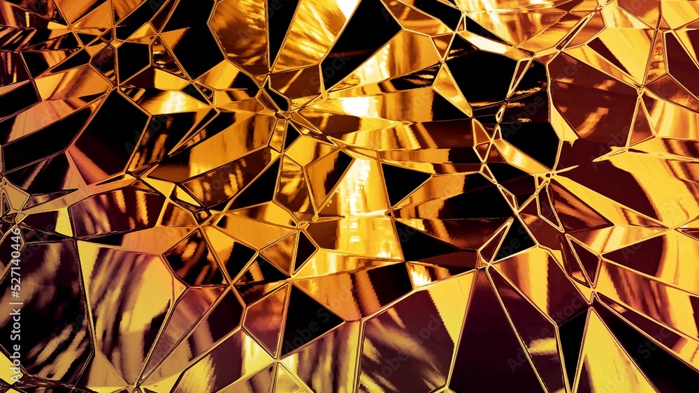 Poster abstract background with wavy sparkling golden liquid pattern on shiny glossy surface. viscous yello
