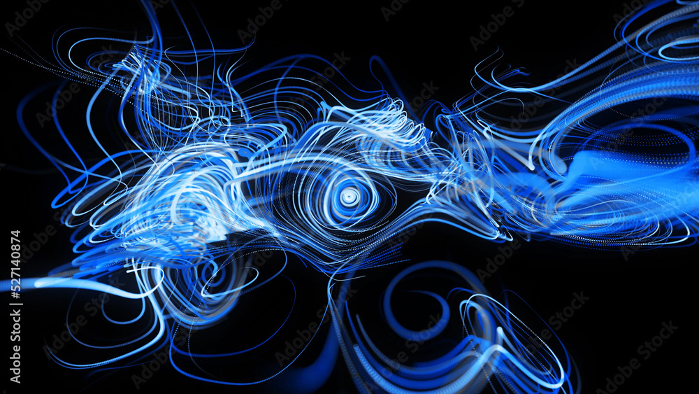 Poster 3d render. visualization of neural network operation bg. abstract lines of light streaks in air. str