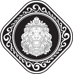 lion head with floral frame black design artwork