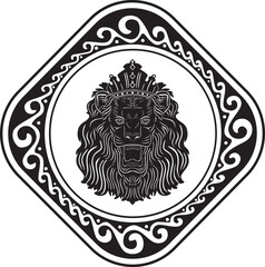 king lion logo with floral sun frame handmade design vector